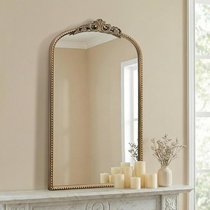 Micasso Vintage Wall Gold Mirror: 31"x 19" French Baroque Antique Mirror - Traditional Ornate Decorative Arched for Wall/Bathroom/Entryway/Fireplace/Hallway - Home Decor for Living Room