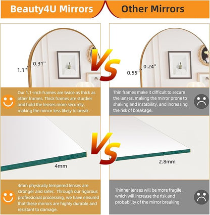Beauty4U 71" x 32" Arched Full Length Mirror, HD Tempered Glass Floor Mirror with Gold Aluminum Frame, Standing/Leaning/Wall Mounted Mirror for Bedroom, Dressing Room & Living Room
