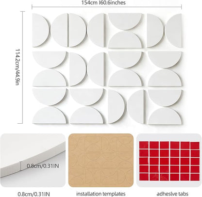 Half Circles 3D Wall Panels, Wall Decor Accents, Geometric Art, Large Wall Art, Landscape Home Decoration Modern and Minimalist For living Room,Bedroom, Office-24-Pack Panel Kit (White-24 PACK)