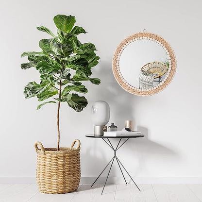 15 Inch Boho Round Hanging Wall Mirror Decorative Rattan Circle Mirrors for Farmhouse, Living Room, Bedroom