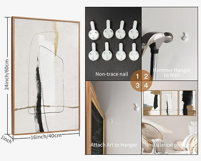 SIGNINART Black and White Abstract Framed Canvas Wall Art Set of 3, Beige Neutral Art Prints, Minimalist Modern Wall Decor for Living Room, Bedroom, Office,Above Couch 16"x24"x3