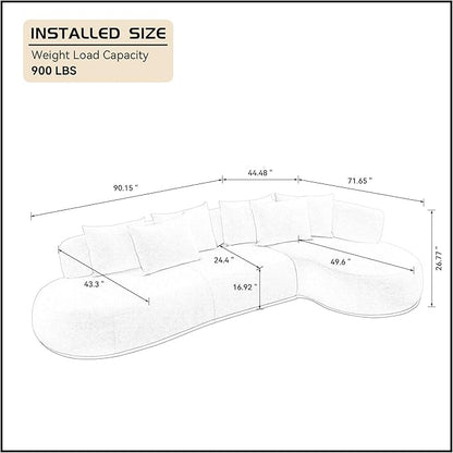 WILLIAMSPACE 134.63" Oversize Curved Sofa Cloud Couch with Round Chaise, Modern Upholstered Curved Sectional Sofa Couch with 6 Pillows for Living Room, No Assembly (Right-Facing,Orange)