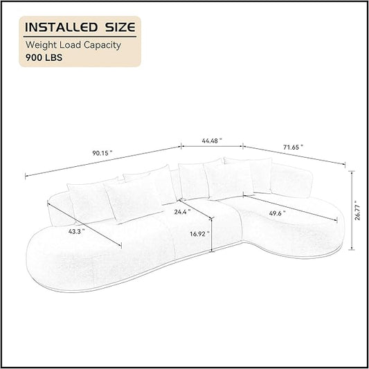 WILLIAMSPACE 134.63" Oversize Curved Sofa Cloud Couch with Round Chaise, Modern Upholstered Curved Sectional Sofa Couch with 6 Pillows for Living Room, No Assembly (Right-Facing,Orange)