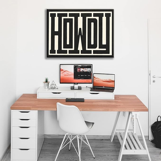 QIYFFBN Framed Funky Big Howdy Canvas Wall Art Western Modern Decor Black and White Southwestern Country Ranch Sign Picture Print Minimalism Trendy Farmhouse Living Room Poster Art(12x16in Framed)