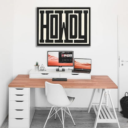 QIYFFBN Framed Funky Big Howdy Canvas Wall Art Western Modern Decor Black and White Southwestern Country Ranch Sign Picture Print Minimalism Trendy Farmhouse Living Room Poster Art(12x16in Framed)