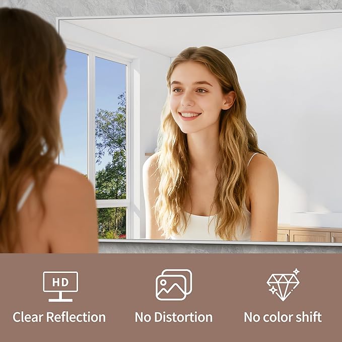 YIROMAN Bathroom Mirror 72"x36", Large Brushed Silver Bathroom Mirror for Over Sink with Aluminum Frame, Rectangular Vanity Mirror with Right Angle, Wall Mirror Hangs Horizontal or Vertical