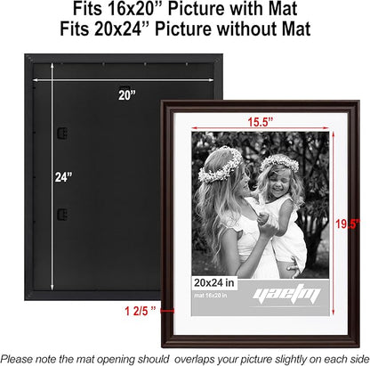 Yaetm 20x24 Picture Frame Matted to 16x20 Set of 2, 1.4" Wide Molding & Dark Brown Poster Frames for Wall Gallery, Home, Office, Wall Mount (2 pack, Brown)