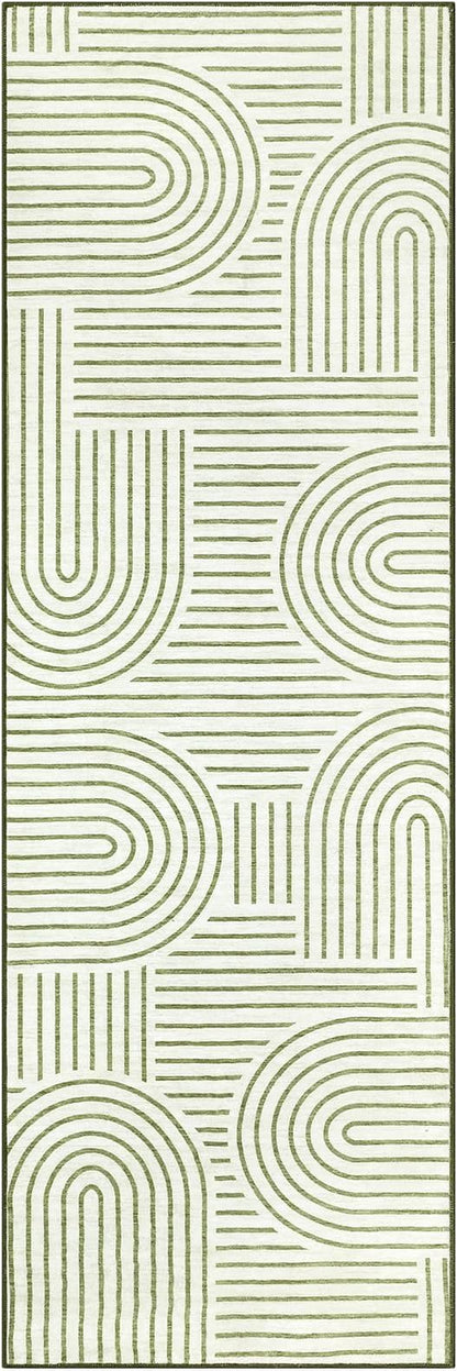 ROYHOME Modern Rug 2.5x10 Runners for Hallways, Abstract Kitchen Runner Rugs Non Slip Bath Runner, Rainbow Washable Rug for Bedroom, Soft Long Rugs for Entryway Bathroom Laundry Dorm, Green