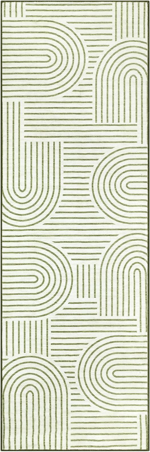 ROYHOME Modern Rug 2.5x8 Runners for Hallways, Abstract Kitchen Runner Rugs Non Slip Bath Runners, Rainbow Washable Runner Rug for Bedroom, Soft Long Rugs for Entryway Bathroom Laundry Dorm, Green