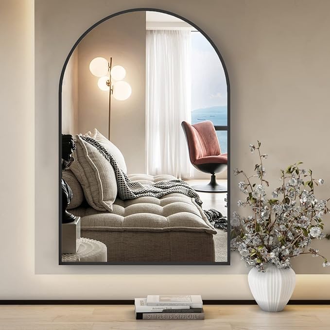 Wall Mounted Mirror, Arched Wall Mirror for Bathroom, 24"x36" Arch Bathroom Mirror with Metal Frame, Black Vanity Mirror Decor for Mantle, Bedroom, Entryway, Living Room