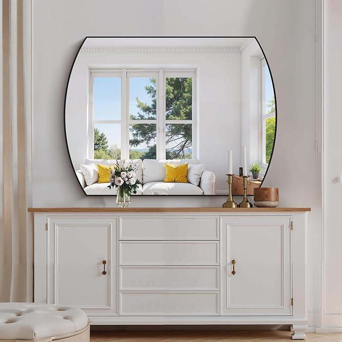COFENY Bathroom Mirror, 36x48 Inch Black Oval Large Wall Mounted Mirror with Thin Metal Frame, Modern Bathroom Vanity Mirrors for Over Sink, Entryway, Living Room, Bedroom