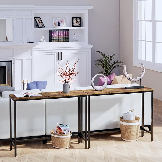 Timberer 39.4” Console Table, Hallway Entrance Table Sofa Table Behind Couch, for Living Room, Entryway, Easy Assembly, Accent Table, Rustic Brown