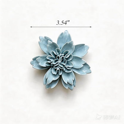 CEUYGT Ceramic Flowers 3D Wall Art Decor Handmade 3D Wall Art Hanging Sculpture for Living Room Bedroom Blue Peony 3.54"