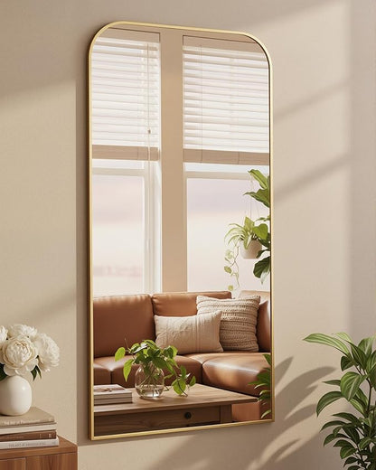 Antok Full Length Mirror, 71"x32" Floor Mirror Freestanding, Arched Floor Standing Large Mirror Full Body Mirrors with Stand for Bedroom, Hanging Mounted Mirrors for Living Room, Gold