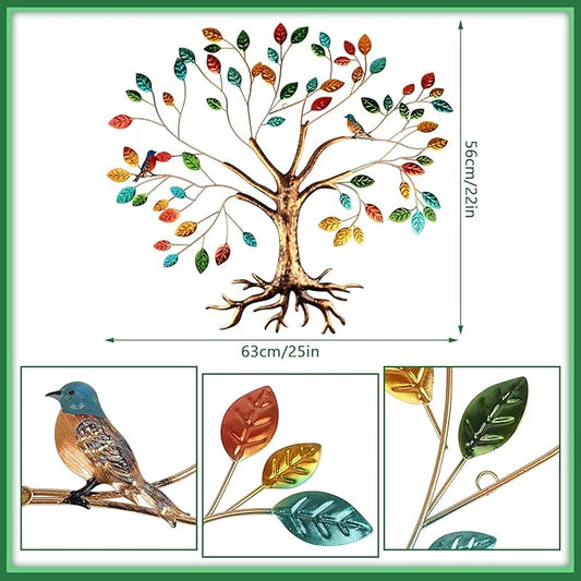 Fangoo Tree of Life Metal Wall Art Sculpture 22 x 26 inch Large Metal Tree of Life Wall Decor Wall Hanging Multi Colored Leaf Art for Living Room Bedroom Garden Porch Patio Office Home Wall Decor