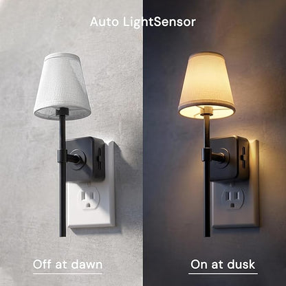 L LOHAS LED Night Light, Night Lights Plug Into Wall with 0-100 LM Dimmable, Premium Fabric Linen Shade Plug in Night Light, 3000K Warm LED Wall Night Light Bedroom, Living Room, Decor
