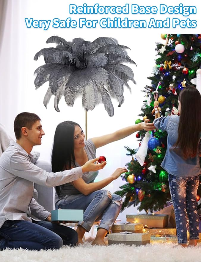 Feather Floor Lamp,Fluffy Ostrich Feather Floor Lamp for Bedroom,3 Color Temperatures Led Corner Modern Floor Lamps for Living Room Christmas Home Decor House Warming Gifts,63″ Height (Grey)