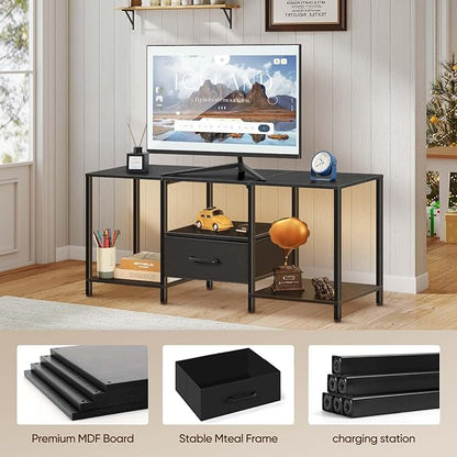 LIANTRAL Black Bedroom TV Stand with Storage Cabinet up to 50 inch TV, Small TV Console Table with Power Outlets 45 inch Media Entertainment Center for Living Room Bedroom (Black)