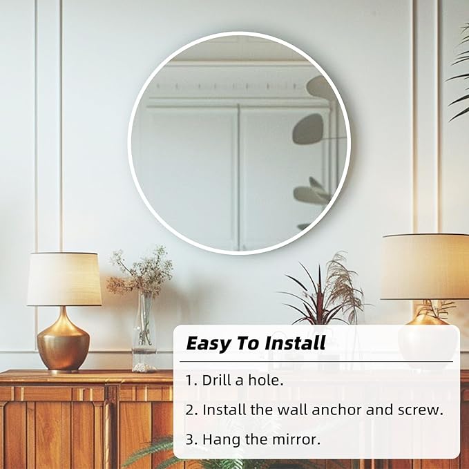 White Round Wall Mirror, White Circle Mirror 20 inch, Round Bathroom Mirrors, Circle Wall Mirrors for Bathroom, Living Room, Hallway, Vanity, Over Sink, Mantel