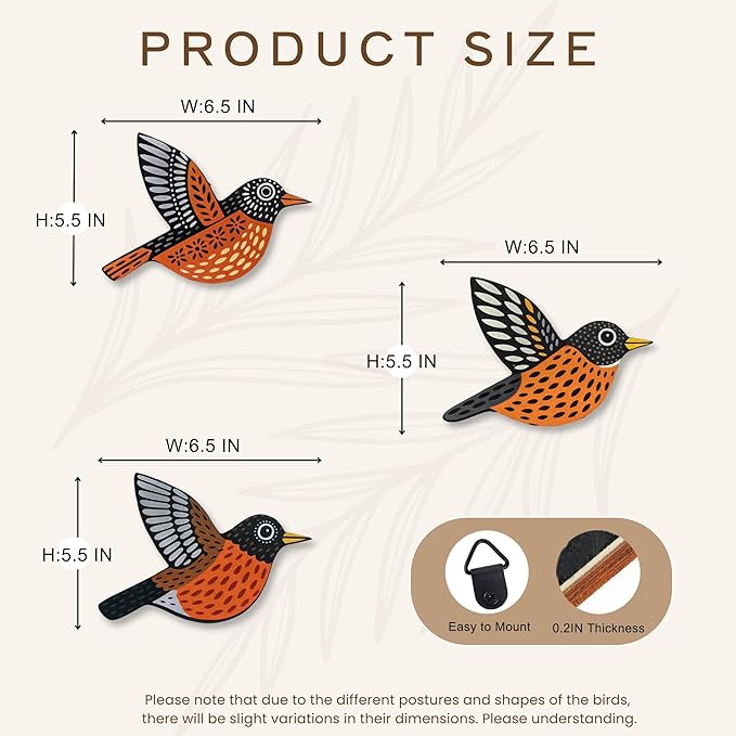 ARTINRENAISS Wooden Flying Birds Wall Decor, Scandinavian Rustic Wall Art Set Housewarming Gifts, 6 Pack Boho Birds Hanging Sign for Living Room, Bedroom, Kitchen