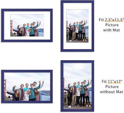 Picrit 11x17 Picture Frame Set of 12, Display 8x12 with Mat or 11x17 without Mat, Photo Frames for Wall Mounting Display, Navy Blue
