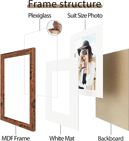 Picrit 12x12 Picture Frame Set of 12, Display 8x8 with Mat or 12 x 12 without Mat, Photo Frames for Wall Mounting Display, Brown