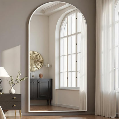 Prywot Arched Full Length Mirror, 76" x 34" Floor Mirror Wall Hanging or Leaning Arched-Top Full Body Mirror with Stand for Bedroom, Dressing Room, White