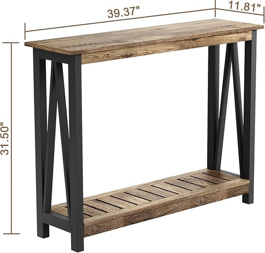 ChooChoo Farmhouse Console Table, Rustic Vintage Narrow Sofa Table for Entryway, Living Room, Hallway, 40 Rustic Oak & Black