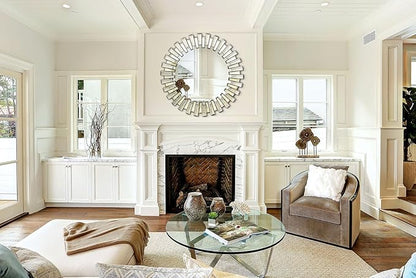 Chende 40'' Large Round Mirror, Modern 3D Decoratiave Wall Mirror with Beveled Glass, Elegant Frameless Circle Mirror for Dining Room, Living Room, Fireplace, Entryway