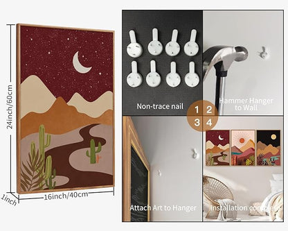 SIGNINART Boho Desert Framed Canvas Wall Art Set of 3, Colorful Sun and Moon Art Prints, Bohemian Modern Cactus Art Paintings, Southwestern Landscape Wall Decor for Living Room, Bedroom, Office 16"x24"