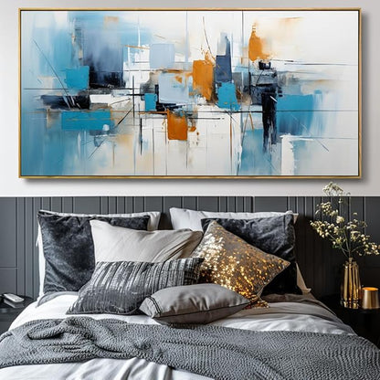 Wall Art Abstract Wall Decor Blue Orange Colorful Canvas Painting Modern Artwork for Living Room Bedroom Dining Room Home Office Decor 30"x60" with Framed