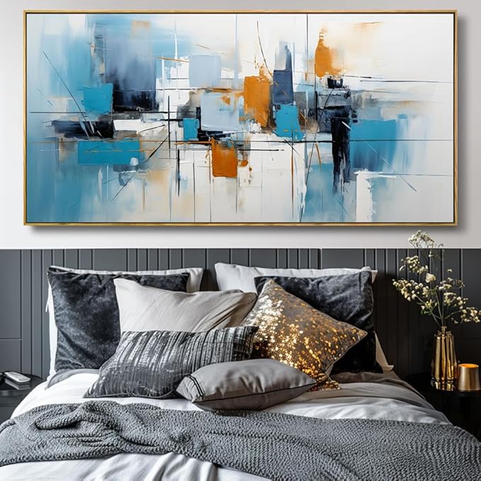 Wall Art Abstract Wall Decor Blue Orange Colorful Canvas Painting Modern Artwork for Living Room Bedroom Dining Room Home Office Decor 24"x48" with Framed