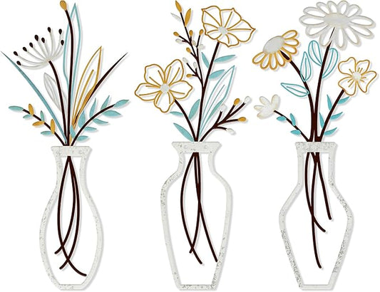 Wisecy Metal Flower Wall Art, 3 Pcs Rustic Farmhouse Wall Decor, for Living Room, Bedroom, Dining Room - Housewarming Gifts