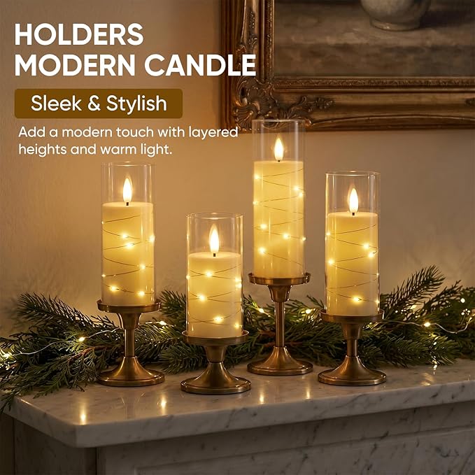 Homemory Flameless Candles with Remote Timer, Clear Acrylic Flickering LED Pillar Candles with Embedded Fairy String Lights, Battery Operated Candles for Wedding Fireplace Lantern Home Decor, Set of 9