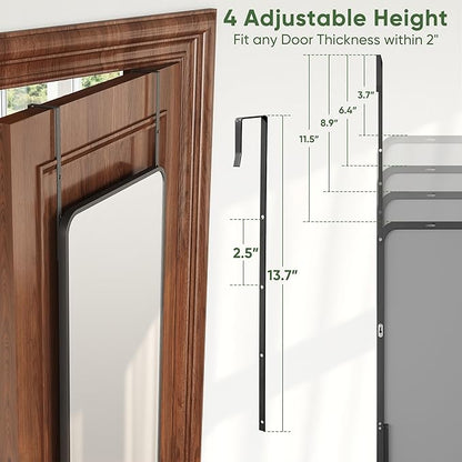Suidia Full Length Mirror Over the Door&Wall Mounted, 48"x14" Door Mirror with Aluminum Alloy Frame, HD Shatterproof, No-Drill, Hanging Mirrors for Bedroom, Bathroom, Dorm, Closet, Rounded Rect, Black
