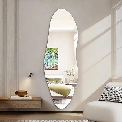 Niccy 65"×22" Frameless Irregular Full Length Mirrors, Long Wall-Mounted Mirror for Living Room, Large Full Body Mirror, Explosion-Proof Tall Hanging-Mirror for Bathroom Bedroom Entryway Decor
