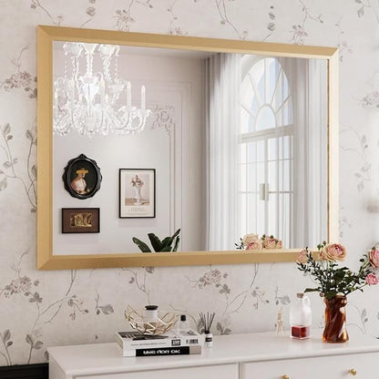 Amorho 50x36 Inch Bathroom Mirror, Gold Thick Metal Framed Wall Mirrors for Over Sink, Wall-Mounted Mirrors Perfect for Bedroom, Living Room, Entryway, Rectangle (Horizontal/Vertical).