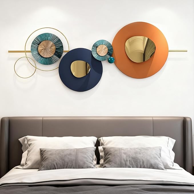 Lucky Monet Large Wall Decor for Living Room, Modern Metal Wall Art, 3D Geometric Round Wall Sculpture 59"x23" Wall Hanging Artwork Decoration for Dinning Room Bedroom Entryway
