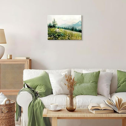 Jesus Shepherding The Sheep Canvas Framed Wall Art, Christianity And Lamb Wall Art, Christian Jesus Lamb Art Prints, Bible Story Paintings，Wall Decor for Bedroom, Living Room, Office Ready to Hang 12x16 Inches.