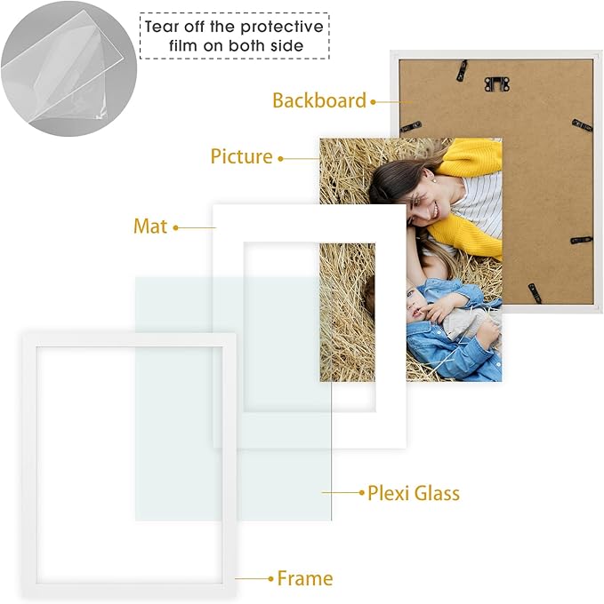 Golden State Art, 11x14 Picture Frame Set of 3 - Matted to 8x10 Photo - Engineered Wood Gallery Frame Set - Wall Mounting (White,3 Pack)