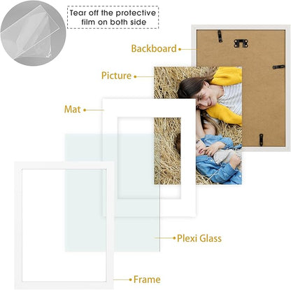 Golden State Art, 9x12 Picture Frame Set of 3 - Matted to 6x8 Photo - Engineered Wood Gallery Frame Set - Wall Mounting (White,3 Pack)