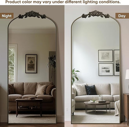 Antok Arched Full Length Mirror, 65"x24" Floor Mirror with Carved, Full Body Mirrors for HomeDecor, Standing/Halling Large Wall Mirror for Bedroom, Living Room, Cloakroom, Bronze, Retro Style