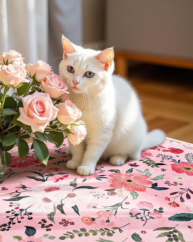Macgace 6x9 Pink Floral Rug for Living Room, Machine Washable Area Rugs with Non Slip Backingfor Girls Bedroom, Cute Flowers Carpet Kitchen Dining Room Kids Playroom Decor