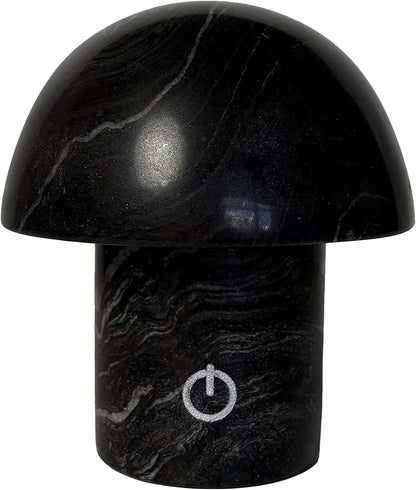 Hand-Polished Natural Marble Mushroom Lamp, Rechargeable LED Stone Night Light with Touch Control and 3 Brightness Levels, Sculptural Bedside Ambient Decor Light for Modern Home