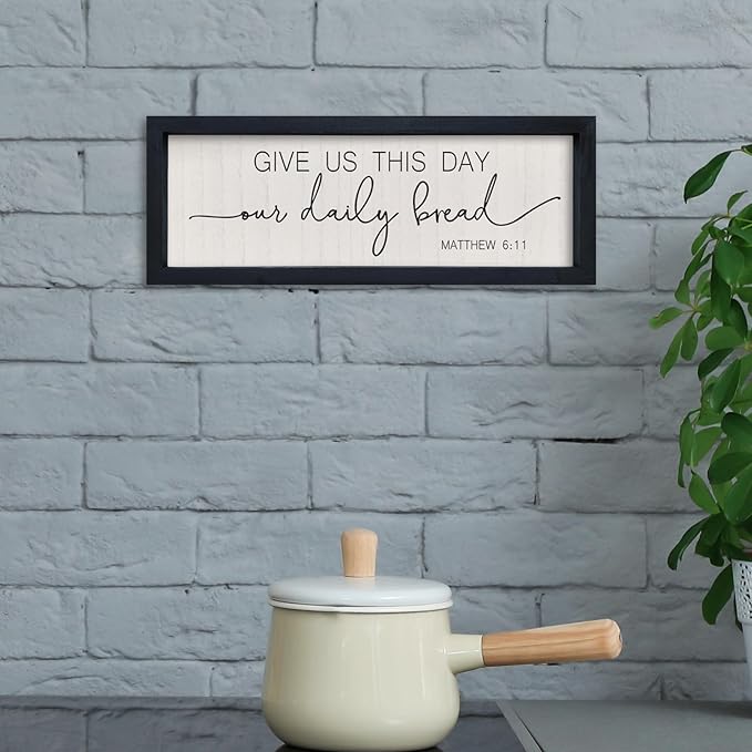 comurdyo Kitchen Simple Wall Decor Give Us This Day Our Daily Bread Sign 16"x6" Bible Verse Quotes Plaque Matthew 6:11 Christian Religious Praye Rustic Farmhouse Dining Room Wall Hanging (Black)