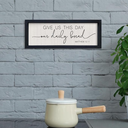 comurdyo Kitchen Simple Wall Decor Give Us This Day Our Daily Bread Sign 16"x6" Bible Verse Quotes Plaque Matthew 6:11 Christian Religious Praye Rustic Farmhouse Dining Room Wall Hanging (Black)