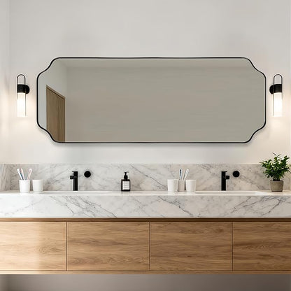 ANDY STAR 18" x 48" Full Length Mirror, Large Black Scalloped Bathroom Mirror, Full Body Wall Mirror with Scalloped Corner Decorative for Bedroom, Living Room (Horizontal or Vertical)