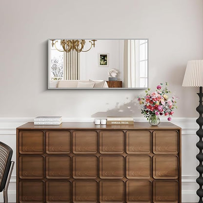 KOCUUY Silver Framed Mirror, 20"x40" Rectangle Bathroom Mirror for Wall, HD Tempered Glass, Anti-Rust Frame, Modern Design for Bathroom, Bedroom, Living Room, Entryway