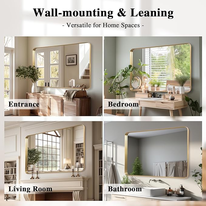 Anpark Gold Metal Deep Frame Mirror - 30" x 48" Rectangular Wall Mounted Vanity Mirror for Bathroom, Bedroom, Living Room & Entryway Decor