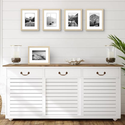 Americanflat 8x10 Picture Frame with Plexiglass - Set of 5 - Use as 5x7 Frame with Mat or Display 8x10 Photo Without Mat - Galleria Collection - Picture Frames for Tabletop or Wall - Natural Oak